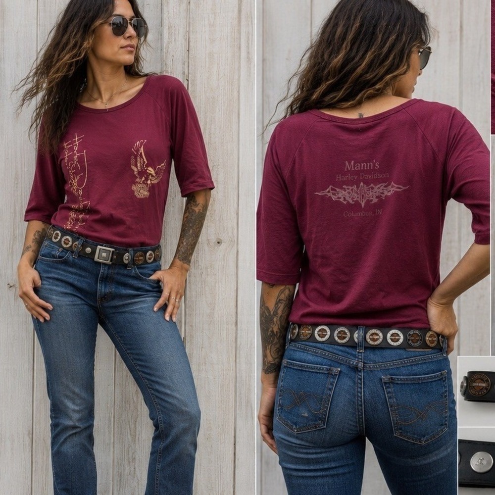 Harley-Davidson Womens Burgundy Eagle American Legend 3/4 Sleeve Top 2XL